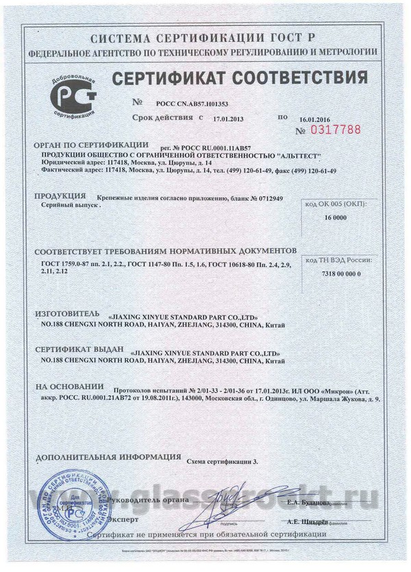 Сертификат соответствия метизы